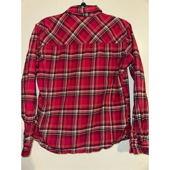 Carhartt Womens Size Large 12/14 Red Plaid Flannel 2 Pockets Long Sleeve Shirt - Picture 3 of 4